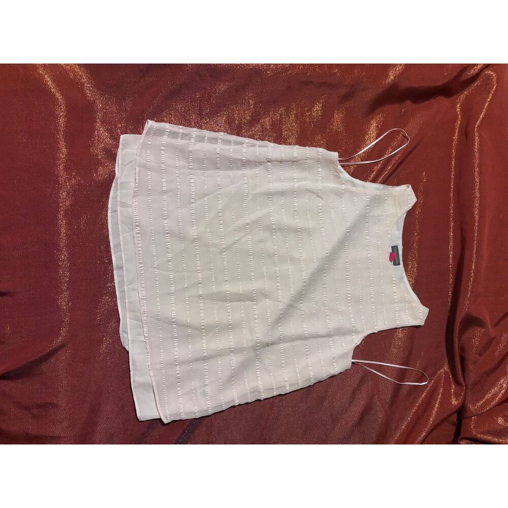 Vince Camuto Tank Top Womens S Sleeveless Sheer Layered Striped Overlay Ivory